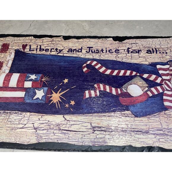 "LIBERTY & JUSTICE FOR ALL" SLATE Hanging PLAQUE Wall SIGN ~Lady Liberty 13.75x6 - Picture 4 of 6
